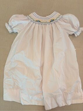 White Smocked Christmas Dress with Angel Embroidery